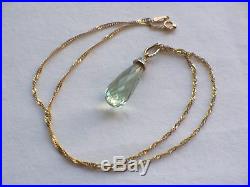 9ct Gold Diamond Faceted Green Amethyst Pendant And Twist Chain