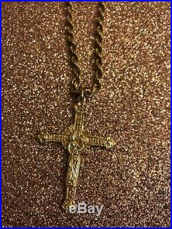 9ct Gold Double Sided Crucifix Pendant On 24 inch Rope Chain