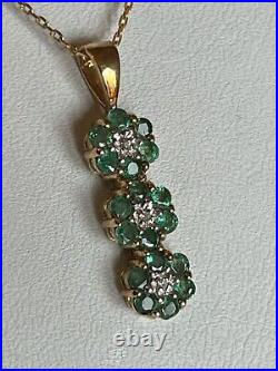 9ct Gold Emerald & Diamond Pendant & Chain