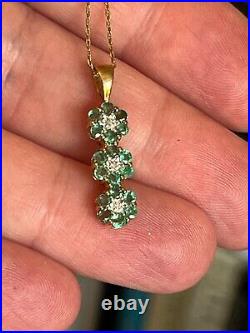 9ct Gold Emerald & Diamond Pendant & Chain