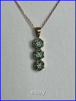 9ct Gold Emerald & Diamond Pendant & Chain