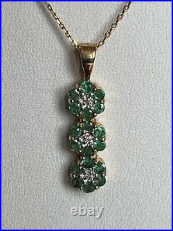 9ct Gold Emerald & Diamond Pendant & Chain