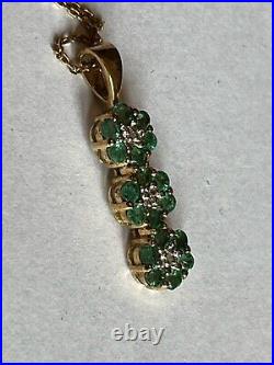 9ct Gold Emerald & Diamond Pendant & Chain