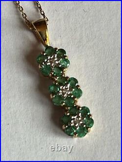 9ct Gold Emerald & Diamond Pendant & Chain