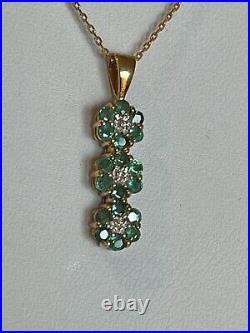 9ct Gold Emerald & Diamond Pendant & Chain