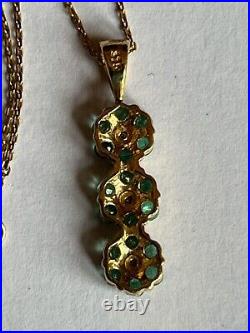 9ct Gold Emerald & Diamond Pendant & Chain