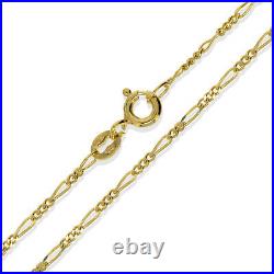 9ct Gold Figaro Chain 16 18 20 22 D/c Cut Curb Link Pendant Necklace Boxed