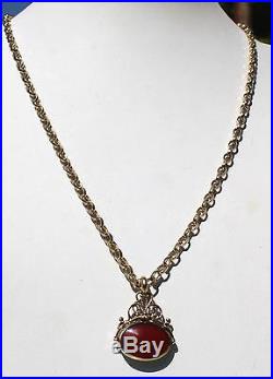 9ct Gold Flat Belcher Chain & Swivel Fob Necklace, Solid Heavy, 24 Inch 60 CM 9k