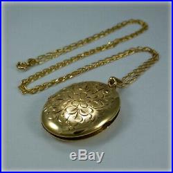 9ct Gold Hand Engraved Oval Locket on 24 Gold Curb Link Chain