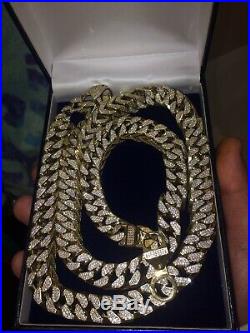9ct Gold Italian Franco Chain 12mm Wide 36 Long With CZ Crust 282g Very Heavy
