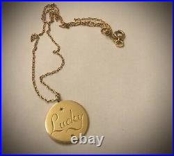 9ct Gold Lucky Engraved Disc Pendant & 9ct Rose Gold 17.5 Inch Chain Necklace