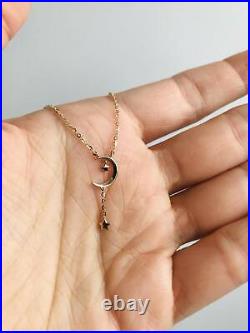 9ct Gold Moon and Star Necklace, Crescent and star drop necklace