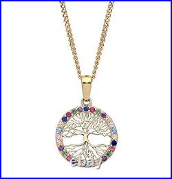9ct Gold Multi Gem Tree of Life REVERSIBLE Pendant Necklace + 18 Chain