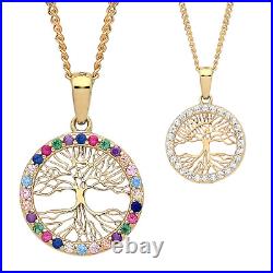 9ct Gold Multi Gem Tree of Life REVERSIBLE Pendant Necklace + 18 Chain