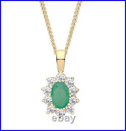 9ct Gold Natural Emerald Cluster Pendant Necklace + 18 inch Gold Chain UK Made