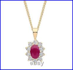 9ct Gold Natural Ruby Cluster Pendant Necklace + 18 inch Gold Chain UK Made