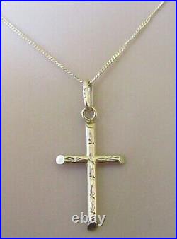 9ct Gold Necklace 9ct Gold Hollow Patterned Cross Pendant & 9ct Gold Chain