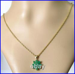 9ct Gold Necklace 9ct Yellow Gold Emerald Flower Cluster Pendant & Gold Chain