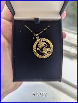 9ct Gold Necklace -9ct Yellow Gold Round Pisces Zodiac Sign Fish Pendant & Chain