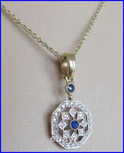 9ct Gold Necklace 9ct Yellow Gold Sapphire Diamond Pendant & 9ct Gold Chain