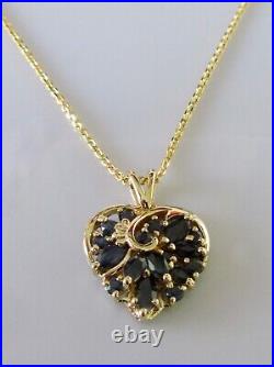 9ct Gold Necklace 9ct Yellow Gold Sapphire Heart Shape Pendant & Gold Chain