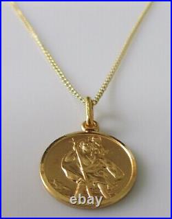 9ct Gold Necklace 9ct Yellow Gold St Christopher Round Pendant & 9ct Chain