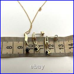 9ct Gold Necklace Earring Set 9ct Yellow Gold Hallmarked Sapphire Dia Set 18