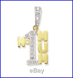 9ct Gold No1 Mum Mummy Mother Cz Cubic Zirconia Pendant Charm Chain Gift Box