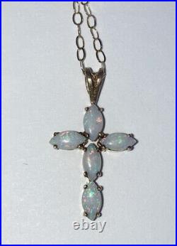 9ct Gold Opal Cross & Chain Necklace