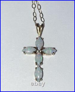 9ct Gold Opal Cross & Chain Necklace