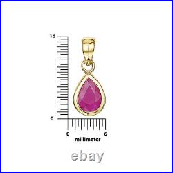 9ct Gold Pearshape Rubover Set Ruby Pendant & 9ct Gold 18'' Chain