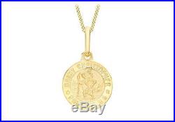 9ct Gold Round St Christopher Protect 12mm Pendant & 18 Chain Necklace Gift Box