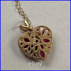 9ct Gold Ruby Heart Pendant & Fine 9ct Chain 9k 375 Necklace Vintage