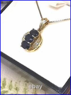 9ct Gold Sapphire & Diamond Necklace. 1.2ct of gemstones on 18 Inch Chain. 375