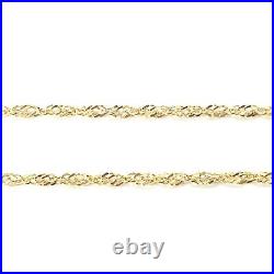 9ct Gold Singapore Chain Thin Twisted Style Links 1.5mm 24 22 20 18 16