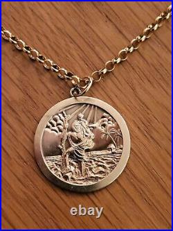 9ct Gold St Christopher Pendant Weighs 8.75g On 9ct Gold Belcher Weighs 9.68g