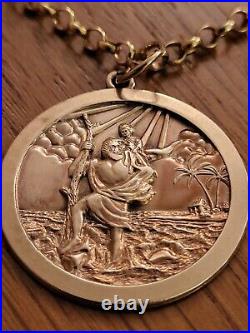 9ct Gold St Christopher Pendant Weighs 8.75g On 9ct Gold Belcher Weighs 9.68g