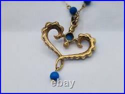 9ct Gold Stunning Turquoise Heart Pendant & Chain. 7.5 Grams