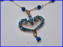 9ct Gold Stunning Turquoise Heart Pendant & Chain. 7.5 Grams