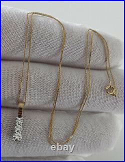 9ct Gold Three Stone Diamond Pendant On Chain 9K 375