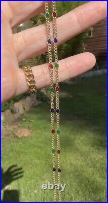 9ct Gold Vintage Enamel Station Chain 18 Inches