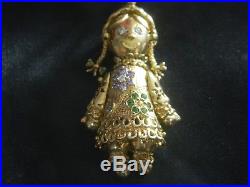 9ct Gold Womens Rag Doll Stone Set 60mm Pendant Heavy 14.3g / No Belcher Chain