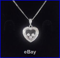 9ct Hallmarked White Gold 0.19cts Diamond Floating Hearts Pendant & Chain