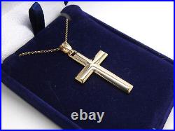 9ct Hallmarked Yellow Gold Mirror Finish Domed 40mm X 20mm Cross Chain Opt