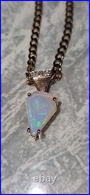 9ct Rose Gold Opal And Diamond Pendant On 3mm 9ct Gold Curb Chain Necklace