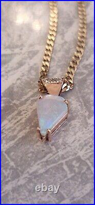 9ct Rose Gold Opal And Diamond Pendant On 3mm 9ct Gold Curb Chain Necklace