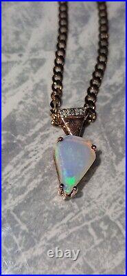 9ct Rose Gold Opal And Diamond Pendant On 3mm 9ct Gold Curb Chain Necklace