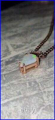 9ct Rose Gold Opal And Diamond Pendant On 3mm 9ct Gold Curb Chain Necklace