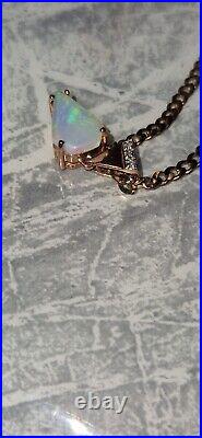 9ct Rose Gold Opal And Diamond Pendant On 3mm 9ct Gold Curb Chain Necklace