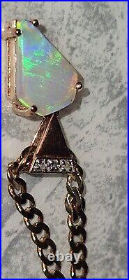 9ct Rose Gold Opal And Diamond Pendant On 3mm 9ct Gold Curb Chain Necklace